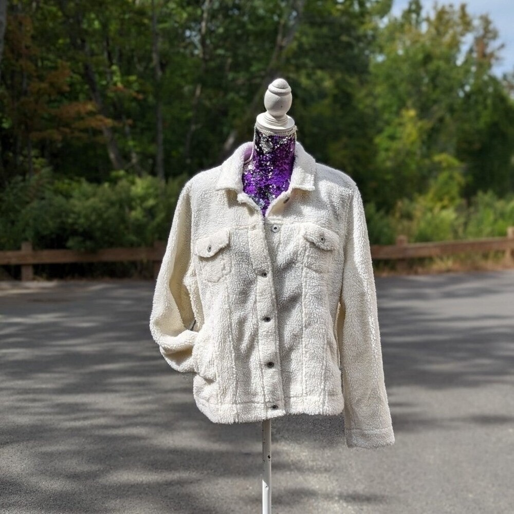 Cream Long Sleeve Sherpa Teddy Soft Trucker Jacket NWT Comfy 2x Torrid